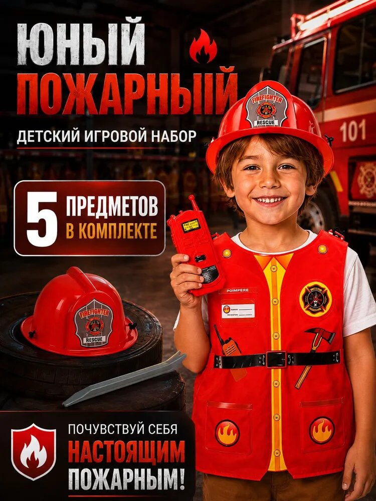 Набор пожарного "Бравый спасатель" красный, от 3 лет, ЛАС играс