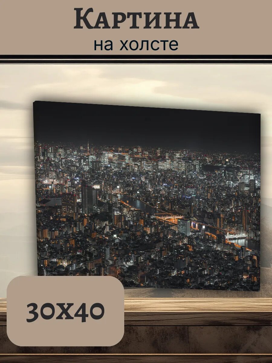 Картина Япония Japan 30x40 ночной Токио панорама