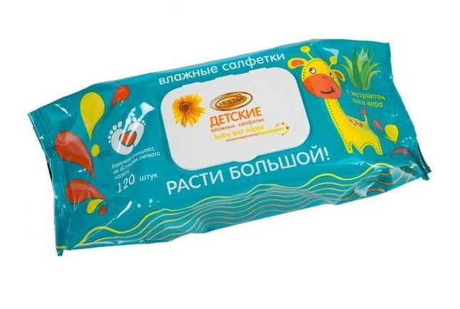 Вестар Влажные салфетки детские Алоэ/календула, с клапаном, 120 штук в упаковке