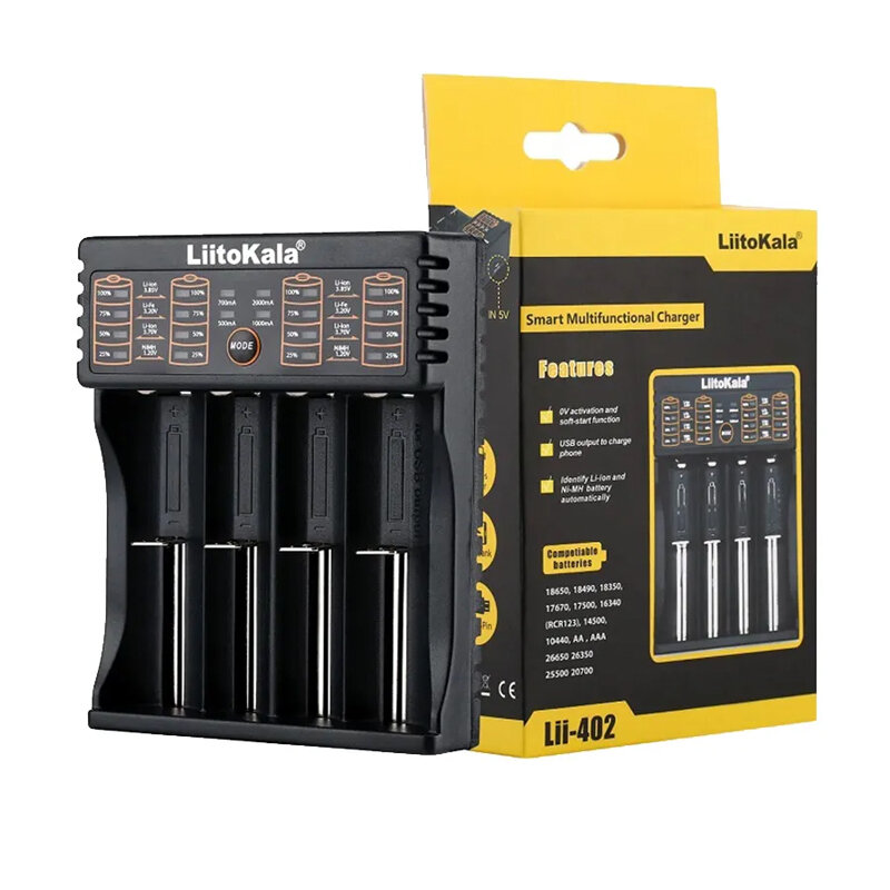 Зарядное устройство для аккумуляторов LiitoKala Lii-402, для Li-ion, LiFePO4, Ni-MH, Ni-Cd, 4 слота