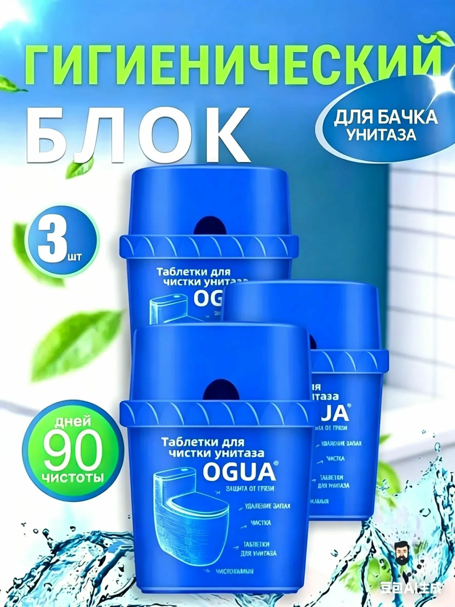 Средство для туалета / очиститель для бачка унитаза таблетки шарики кубики / 3 шт.