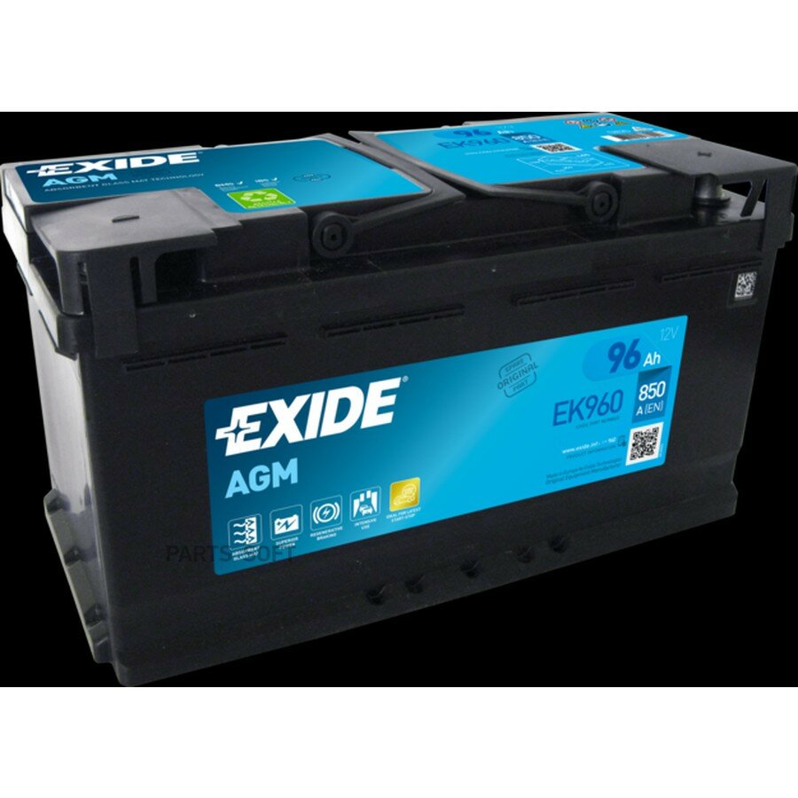 Аккумулятор AGM 96Ah 850A (R+) 353x175x190 mm от официального дистрибьютора, EXIDE, артикул EK960