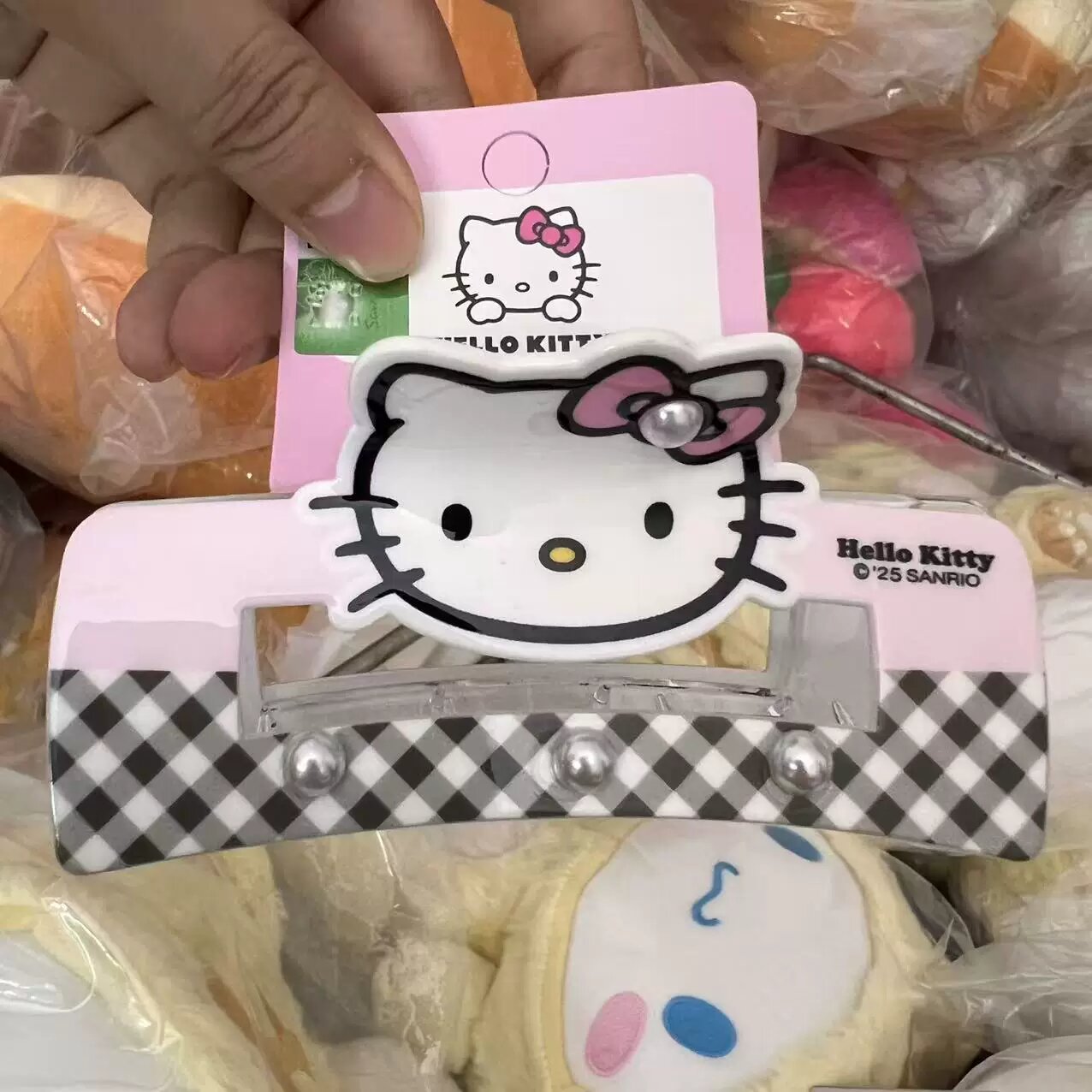 Hello Kitty розовая клетчатая краб-зажим, милый женский аксессуар с котенком