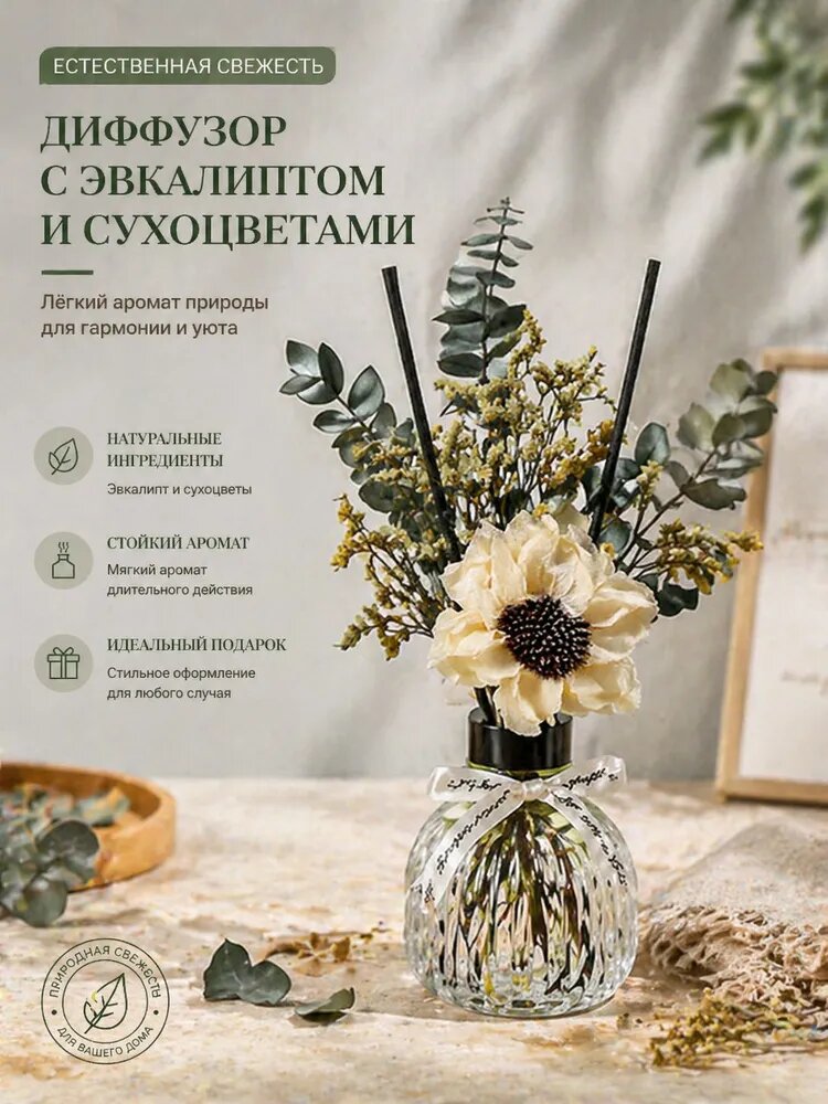 Букет комплимент сухоцветов Trava Decor лагурус, хлопок, гипсофила