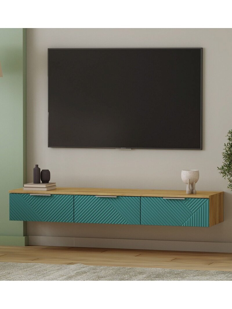 Тумба под ТВ МебельЛэнд24 Салерно NEW 3 Аквамарин 148x42x22 синий