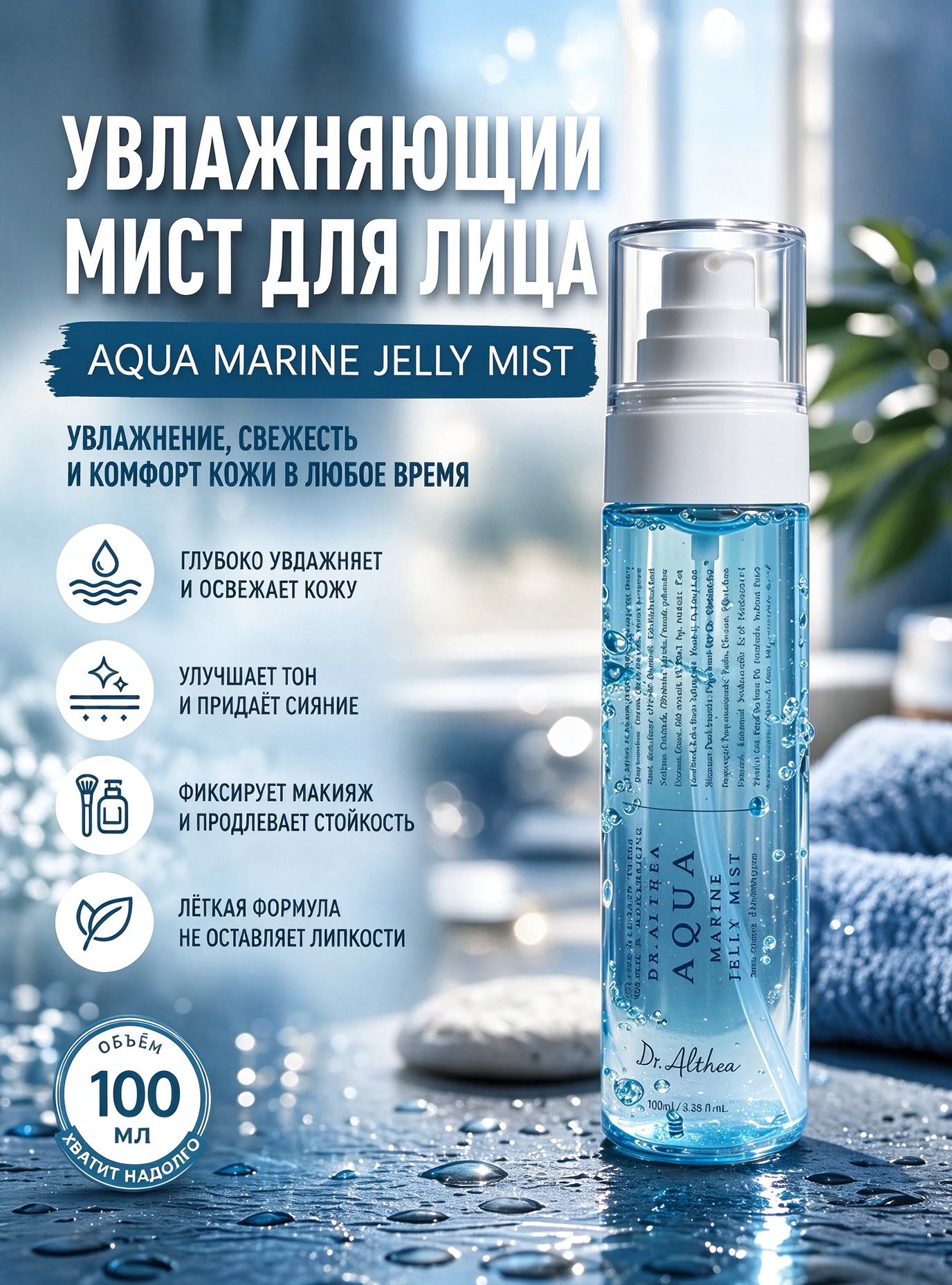 Оригинал Кореи Dr. Althea Aqua Marine Jelly Mist Увлажняющий мист с морской водой и пдрн, для чувствительной кожи, 100мл