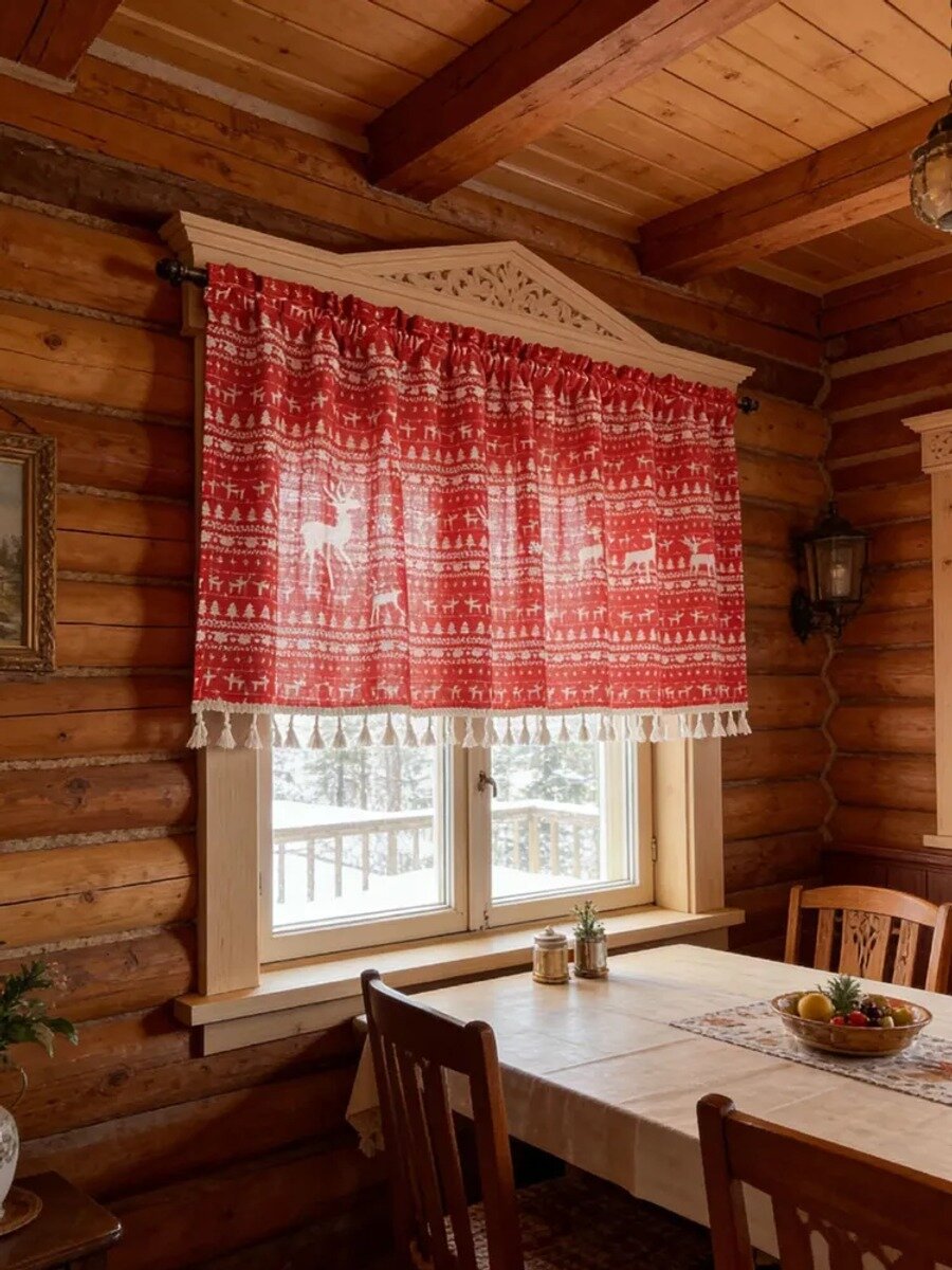Штора штора-кафе 140х120 см крепление Без крепления красный
