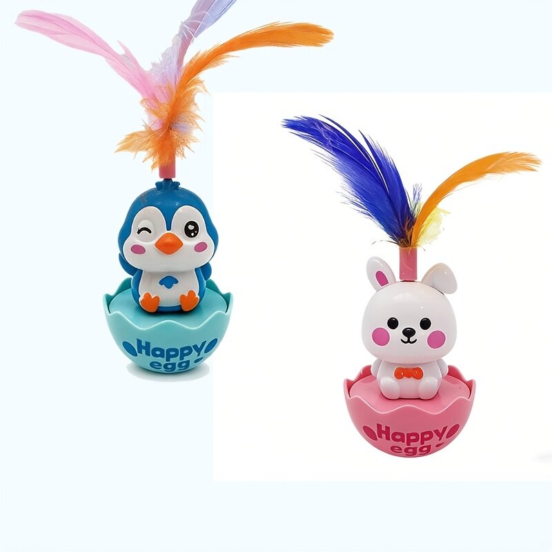 Игрушки для кошек механические заводные 2 шт. мультяжные пингвины и кролики с искусственным пером без батареек