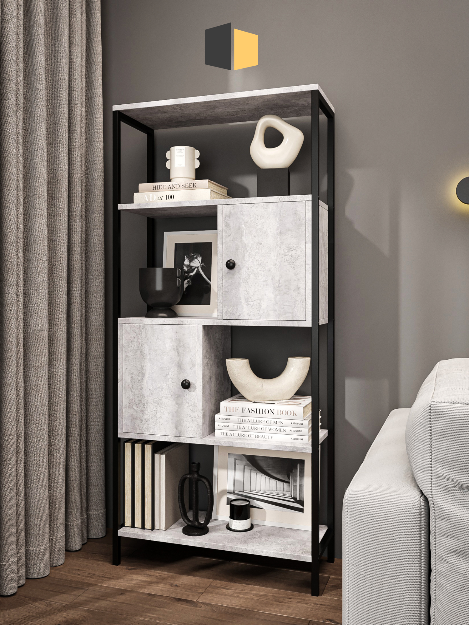 Стеллаж напольный, LOFT 52, размер: 71х155 см, ЛДСП; Металл, Цвет: Цемент светлый