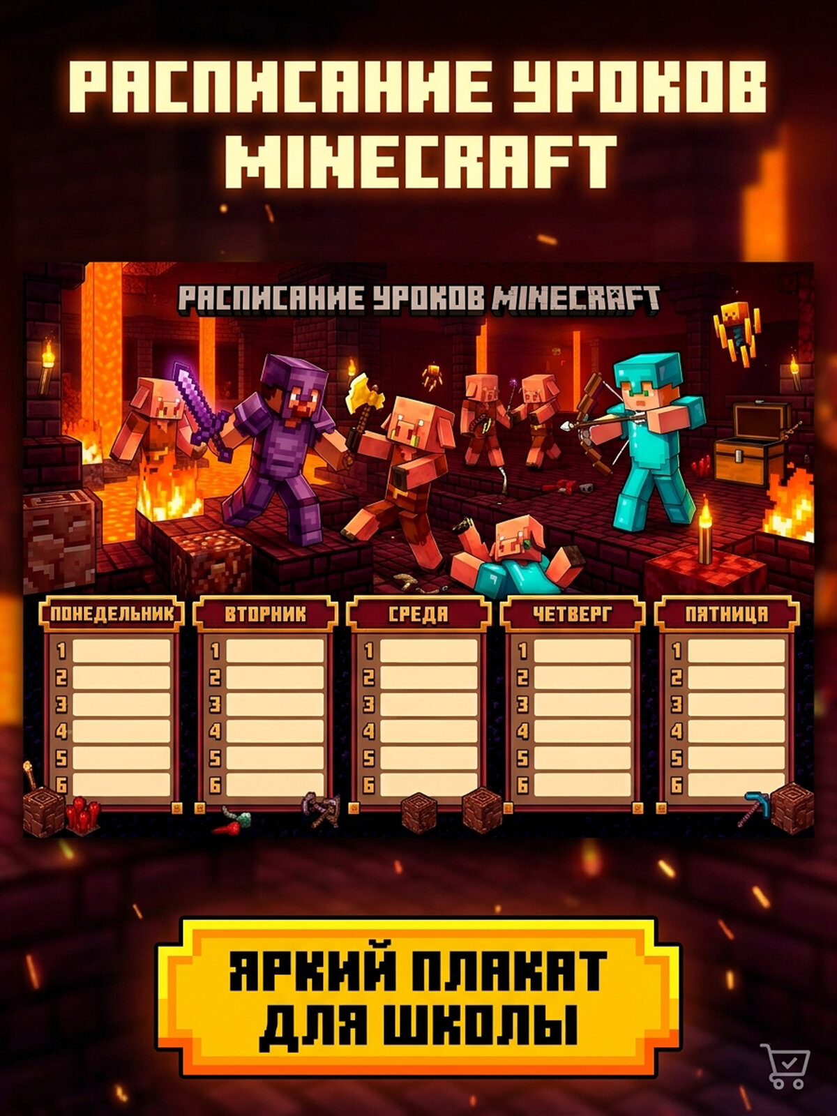 Расписание уроков А4 Minecraft, плакат планер школьный