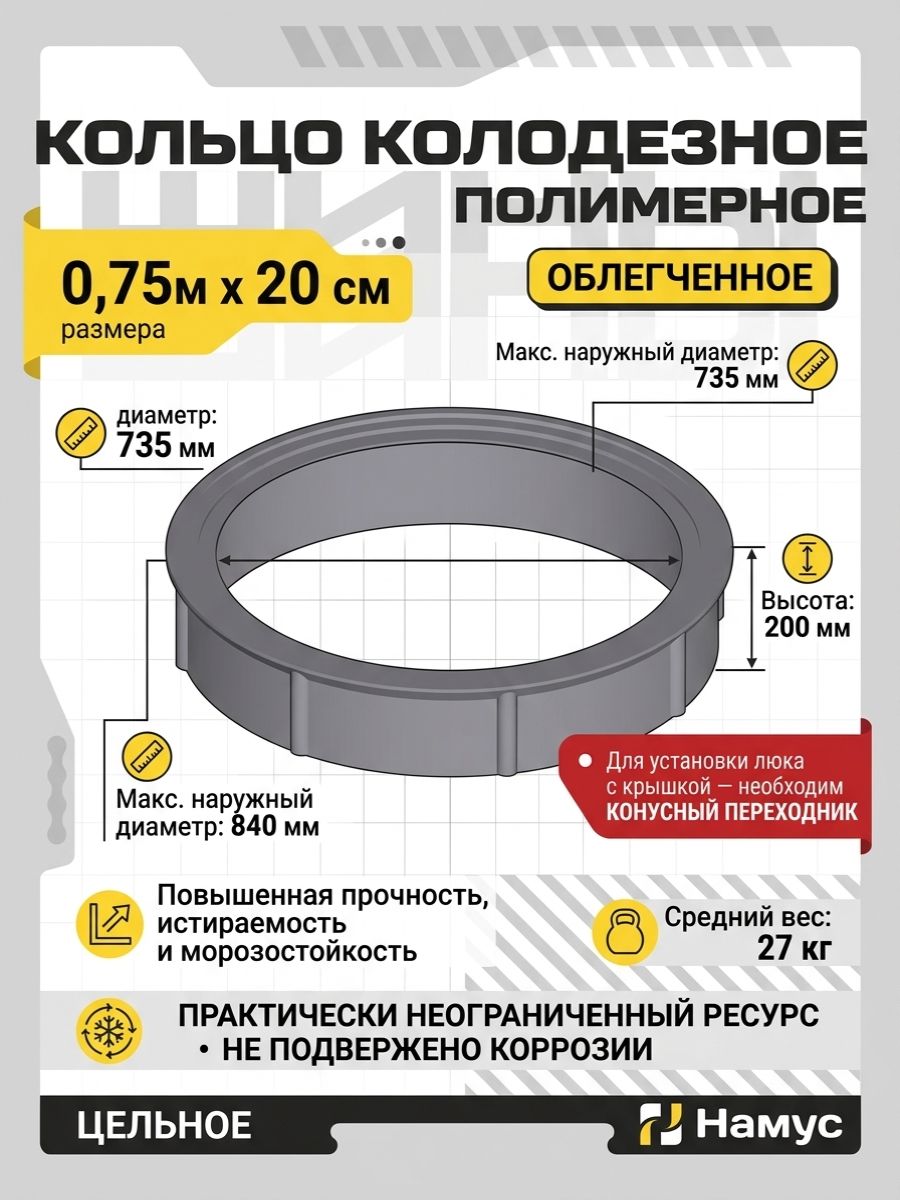 Кольцо полимерно песчаное для смотрового колодца d 0,75 метра