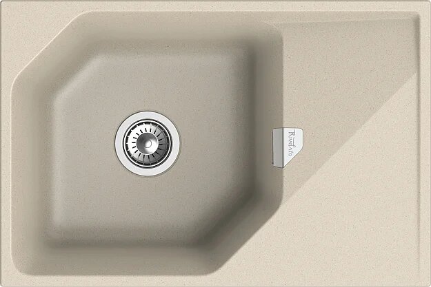 Мойка кухонная Rivelato Locus LS-75 beige scuro кварцевая, 75x50, прямоугольная, мойка для кухни, с крылом, бежевая, матовая