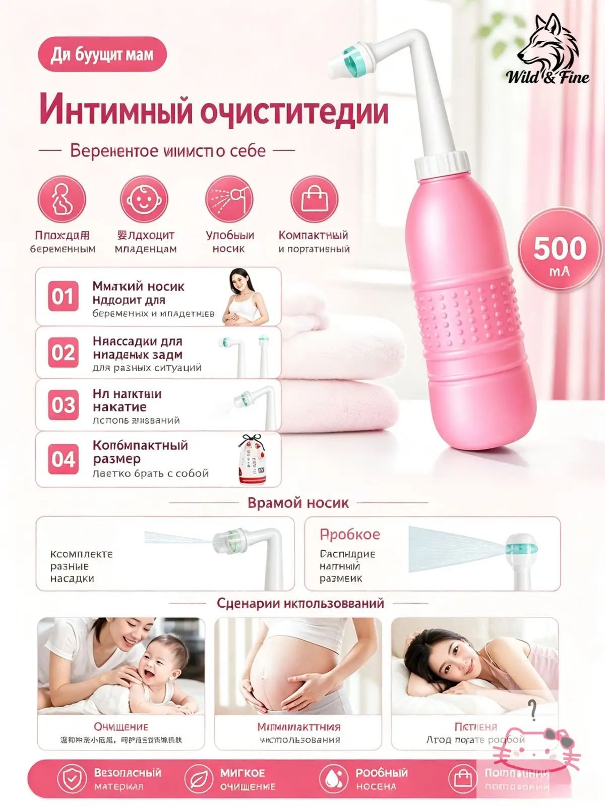 Портативный женский спринцовка средство для интимной гигиены,500 мл, Подходит для беременных женщин, младенцев