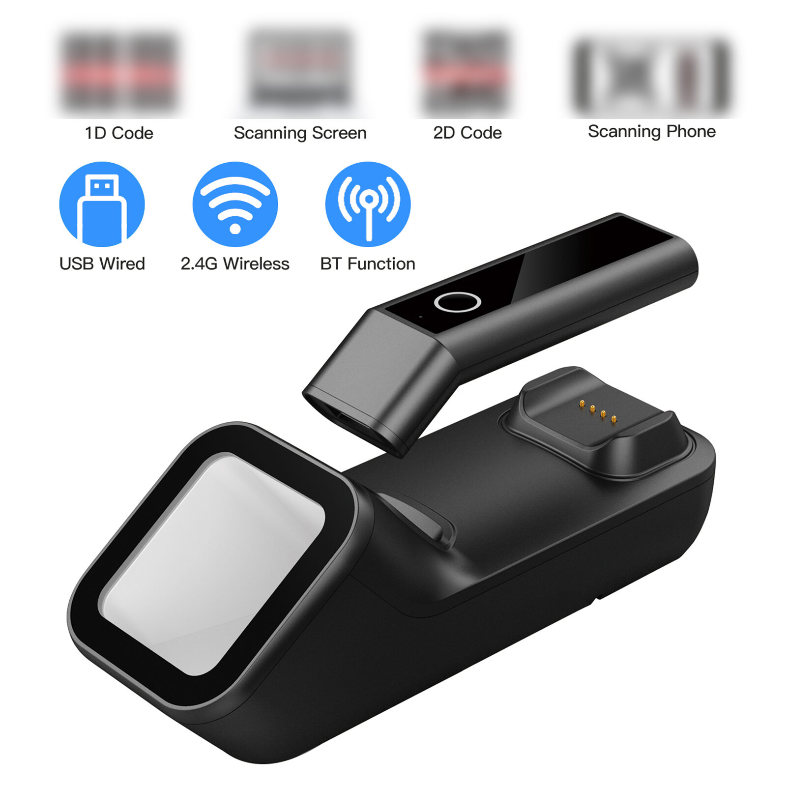Сканер штрих-кода ручной, 3-в-1, Bluetooth и 2.4G Wireless, долгое время работы, для библиотек и логистики