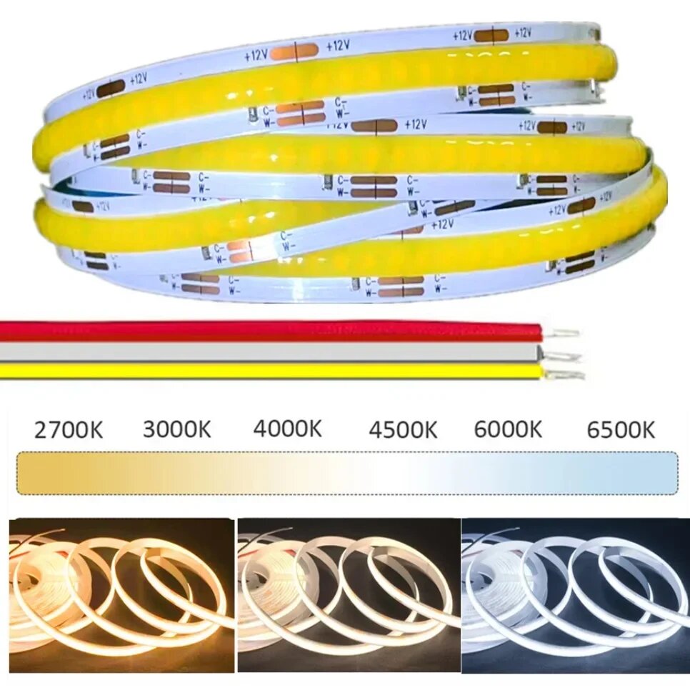 FCOB CCT светодиодная лента 608 светодиодов/м 12В/24В 3m, 608 LEDs-DC12V