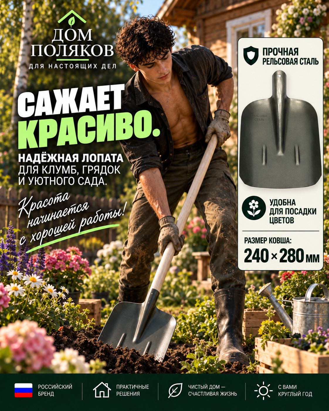 Лопата совковая, без черенка, усиленная — фото 1