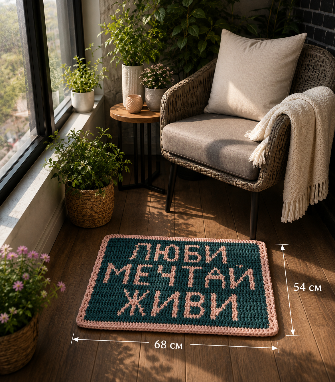 Ковер хлопковый с надписью, ручная работа, вязаный, дизайнерский