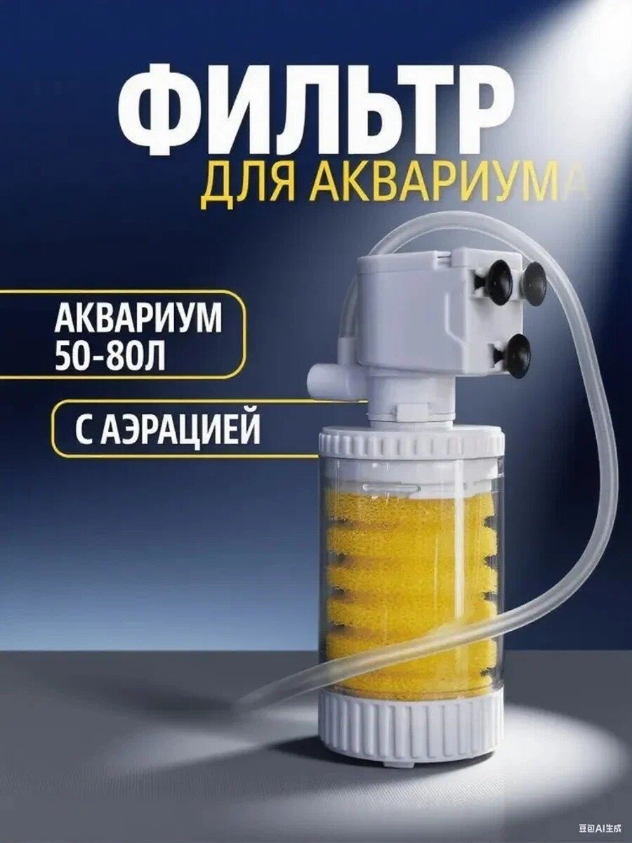 Фильтр для аквариума внутренний JINGYE с аэрацией на 50-80 литров белый для рыб и черепах