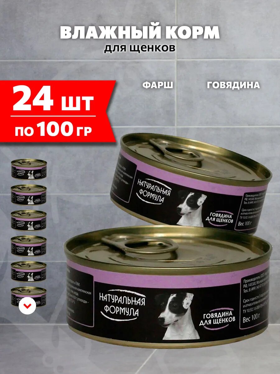 Корм влажный Натуральная Формула для щенков, говядина, 100 г 24 шт