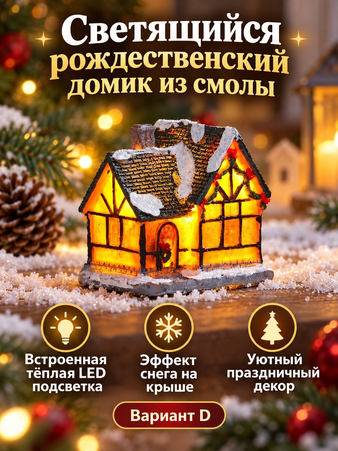 Светящийся рождественский домик из смолы, декор для дома и витрины: модель D