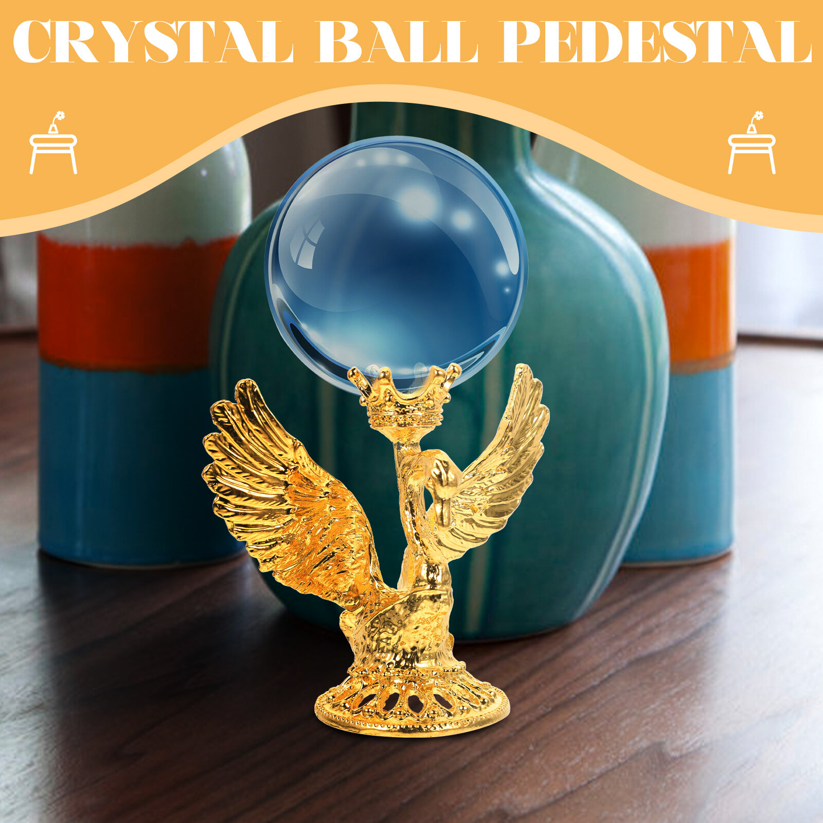 Подставка Для Хрустального Шара Из Сплава Лебедь Golden 9x5.3x7.2cm