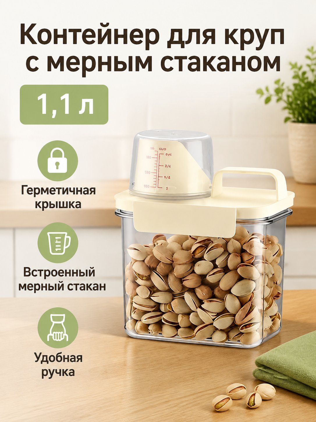 Банка для сыпучих продуктов 1100 мл 1 шт пиафлор