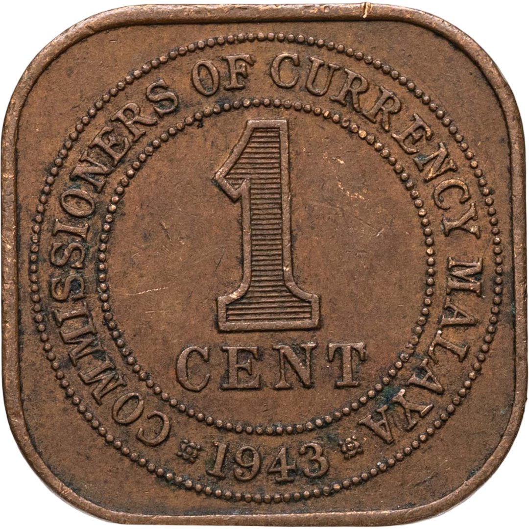 Малайя 1 цент cent 1943, Бронза, в сохранности XF