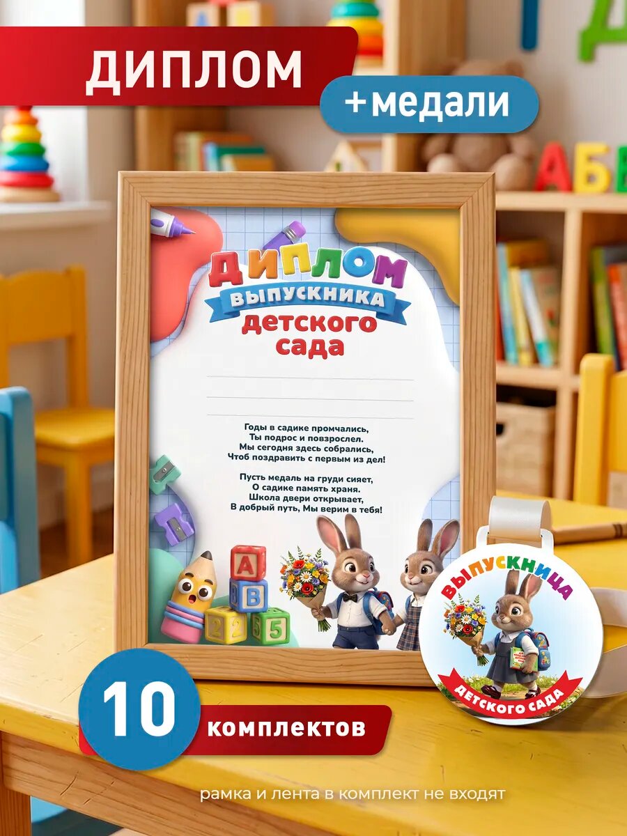 Диплом выпускника детского сада, медаль выпускница