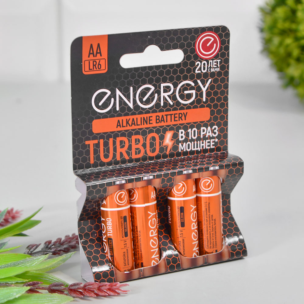 Батарейка Energy "Turbo" AA LR6 алкалиновая, 1.5В, 4шт, повышенная мощность