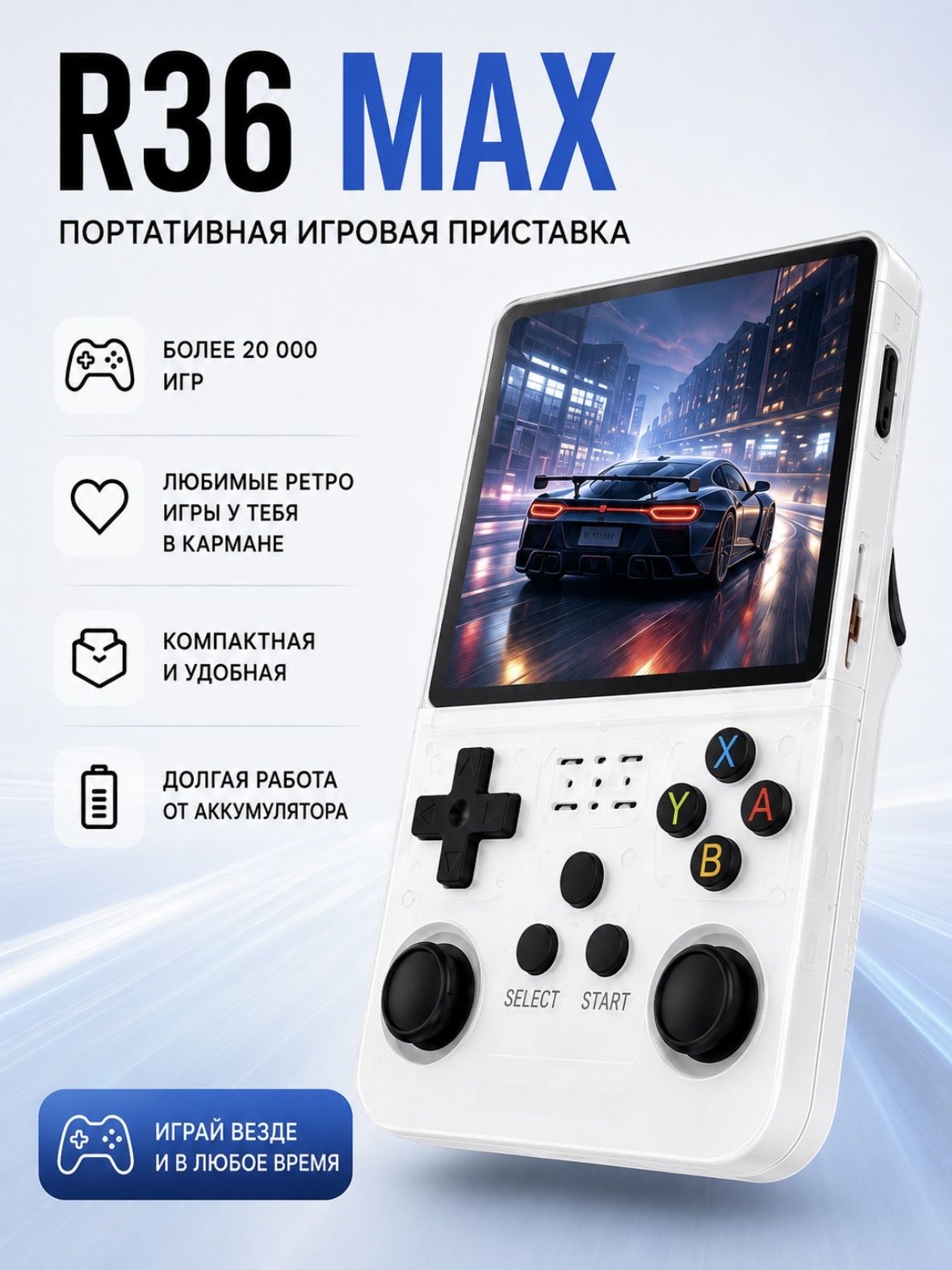 Портативная игровая консоль R36 MAX 64 ГБ, Ретро-приставка с играми