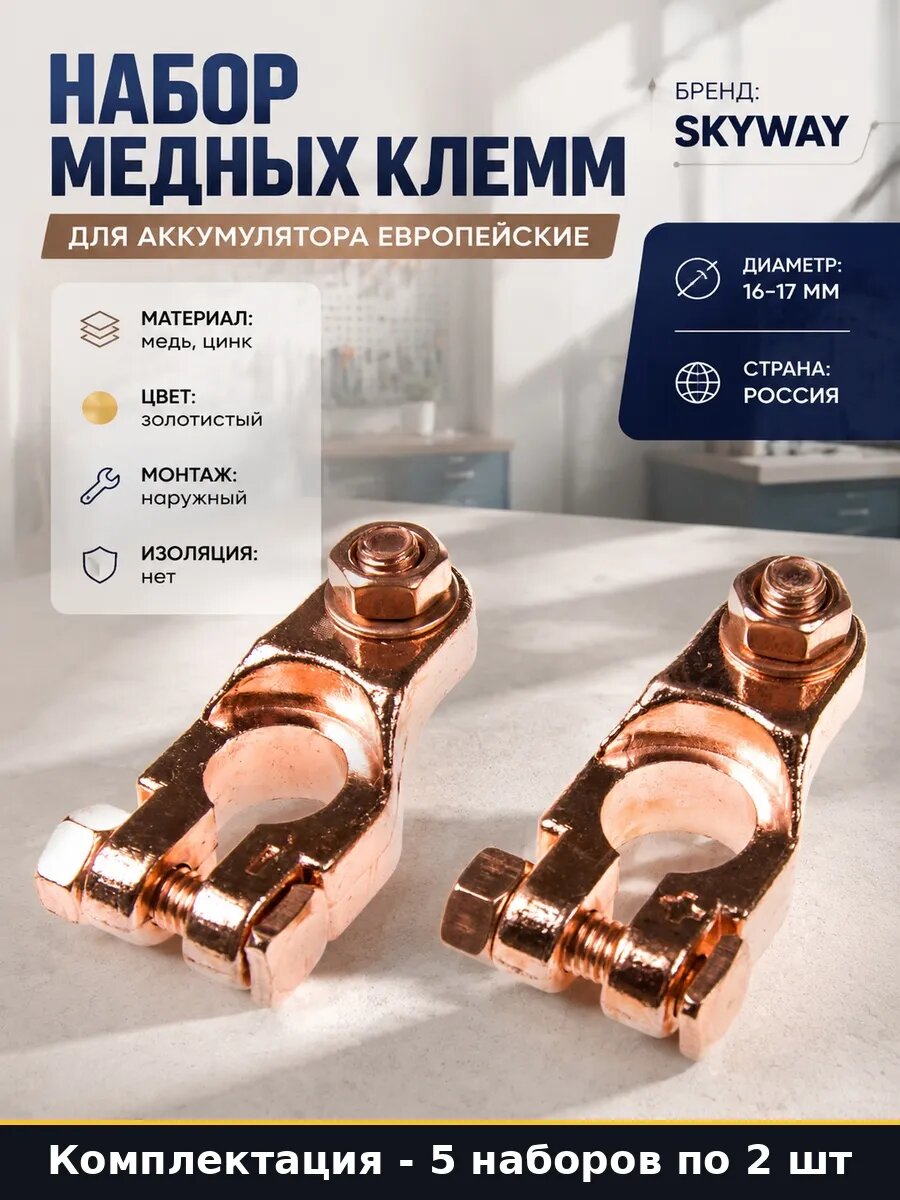 Набор Клеммы аккумуляторные европейский тип медные 10 шт