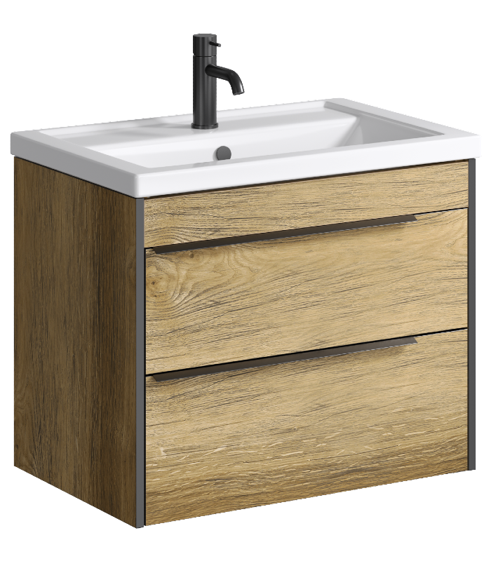 AQ FRG0107DB Fargo Тумба под умывальник подвесная, 710х610х460 мм, 2 ящика, дуб балтийский