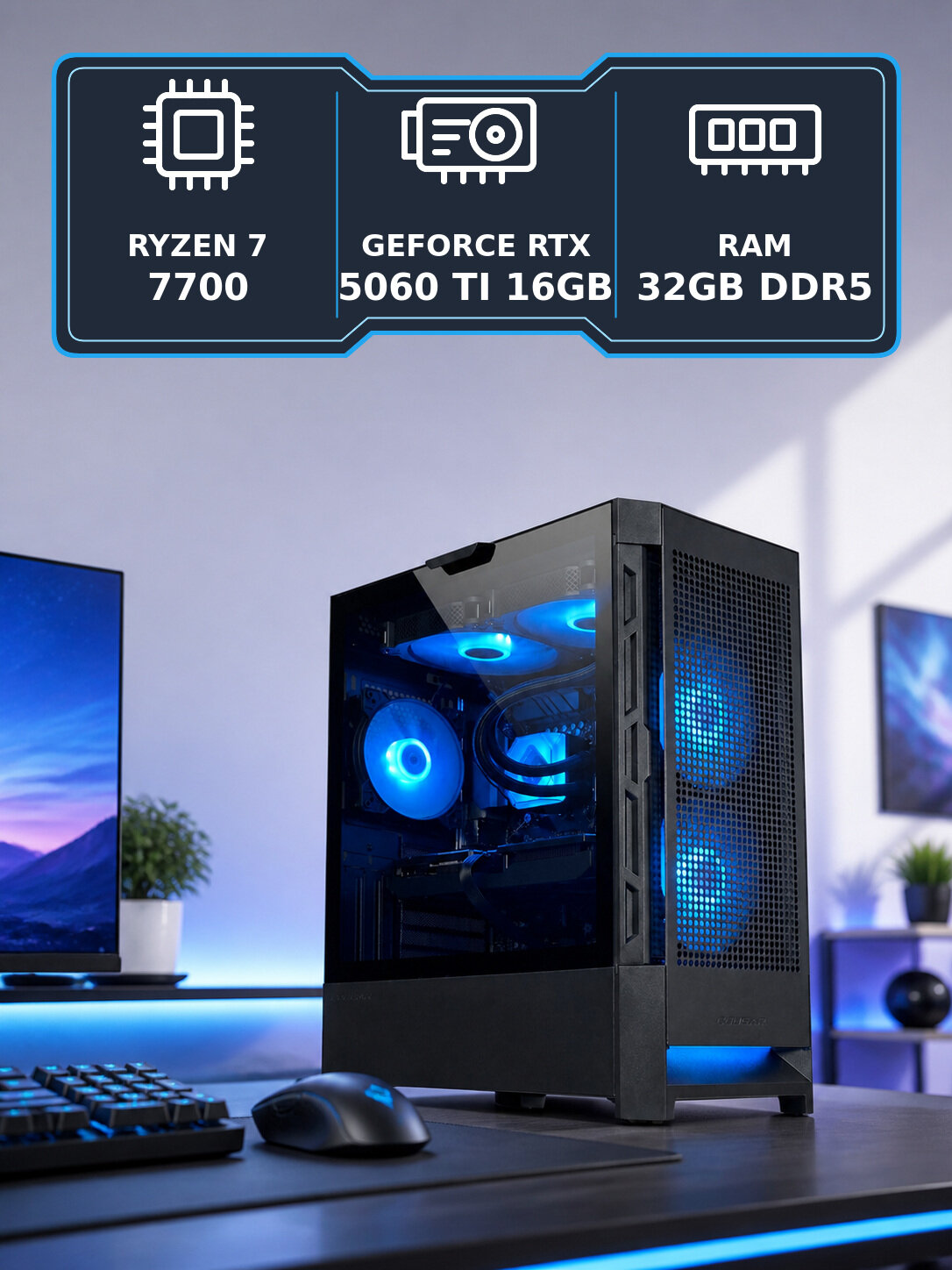 Игровой компьютер FIRESTRIKE PRO AMD Ryzen 7 7700 / RTX5060Ti (16Gb) / 32Gb DDR5 / SSD 1Tb / 750W / Win 11 Pro