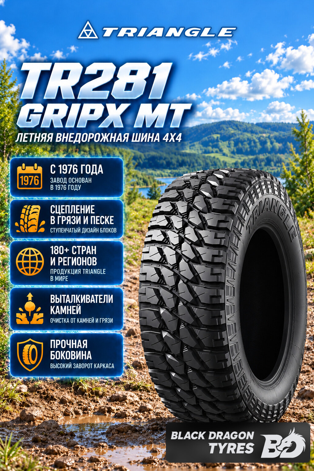 Летние шины Triangle TR281 GripX MT 225/75 R16 115/112Q , для внедорожника