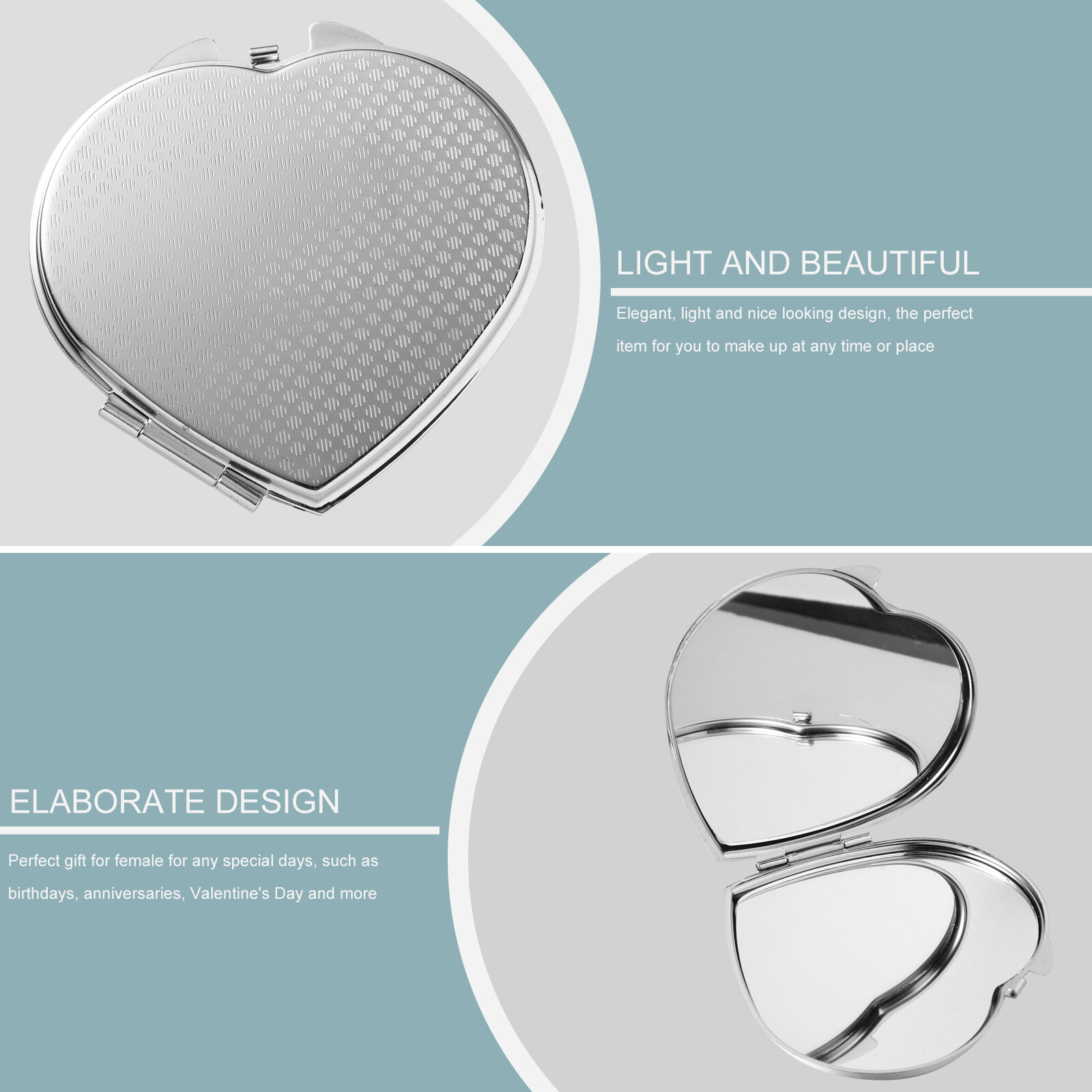 Складное Зеркало Сердце Heart Shaped Foldable Mirror Для Макияжа В Комплекте 7X7X1Cm
