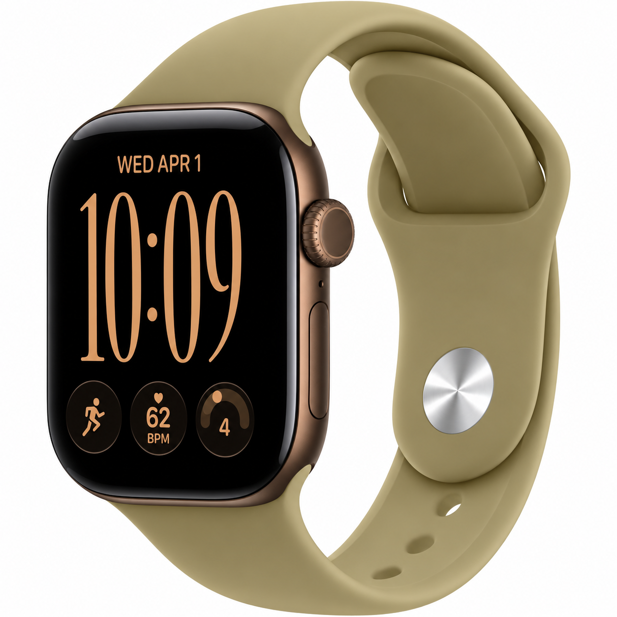 Умные часы Apple Watch S12, 42мм, Dark Bronze Aluminum (Темная бронза), Olive Sport Band (Оливковый) S/M (запястье 130–180 мм) (MJEF4)