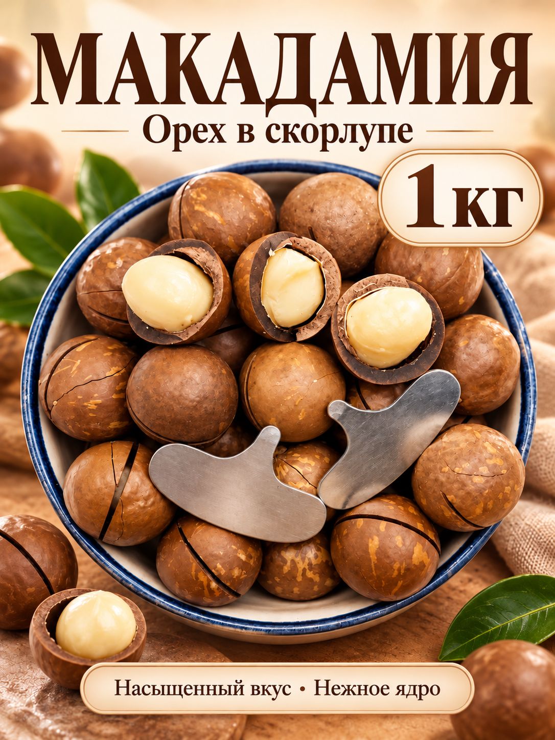 Макадамия 3А Орех в скорлупе с распилом, 1000 грамм