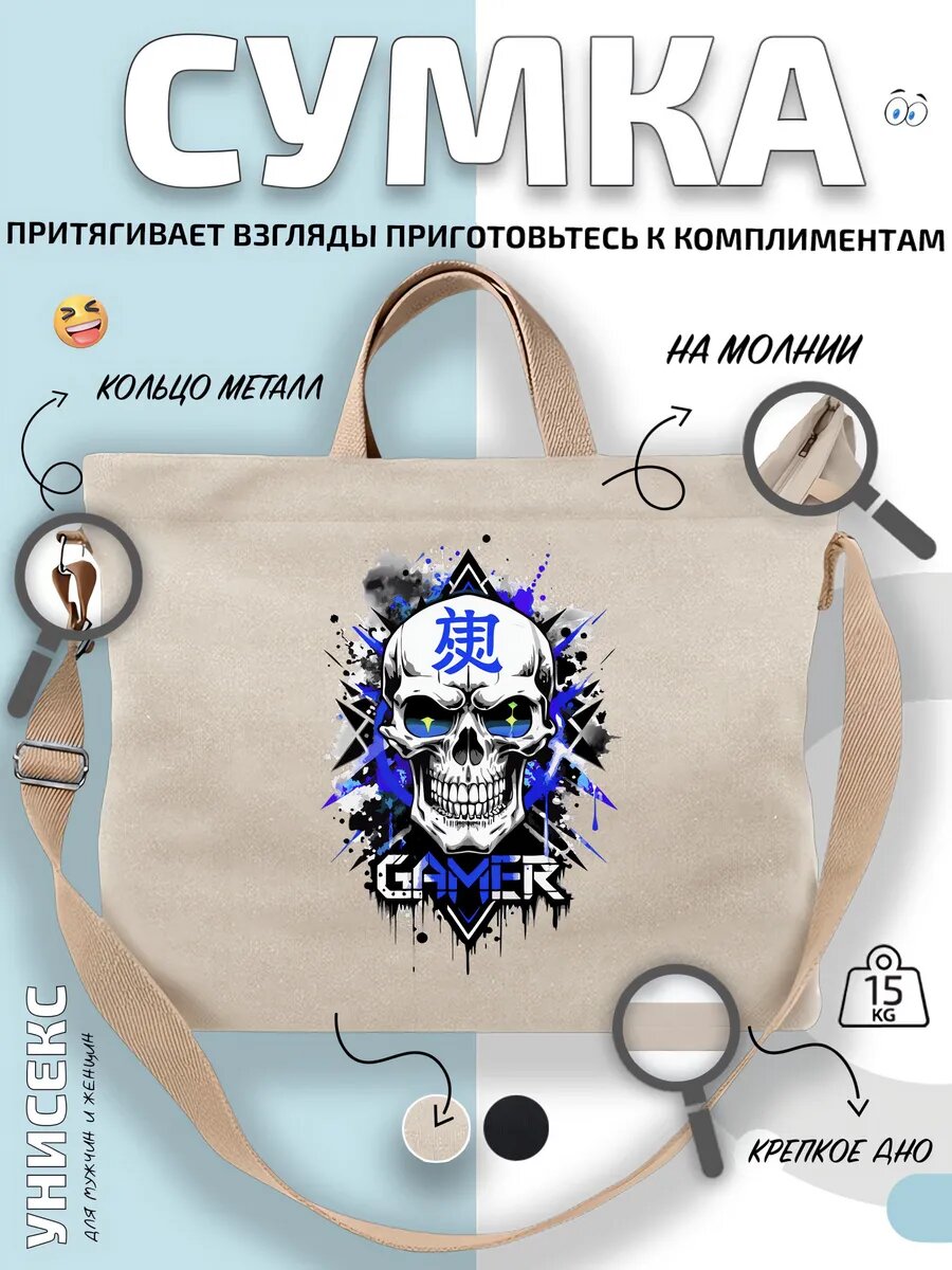 Сумка шоппер  Череп Gamer киберпанк геймер