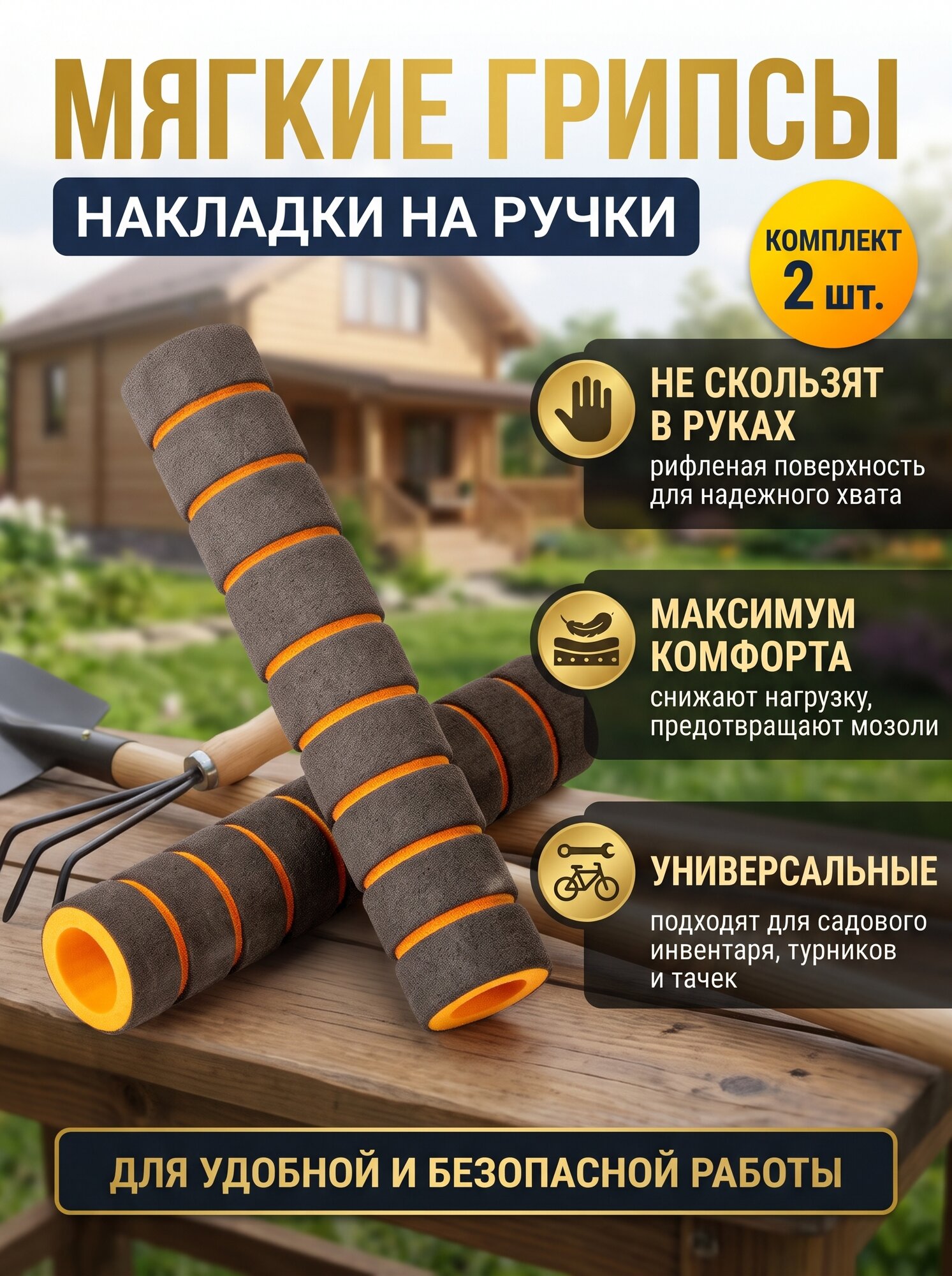 Грипсы неопреновые ручки пара, размер 220*70*35, черно-желтые.
