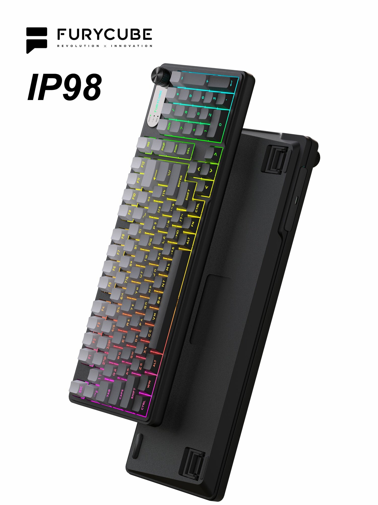 Furycube Игровая клавиатура проводная Furycube IP98, Русская раскладка, белый, серый