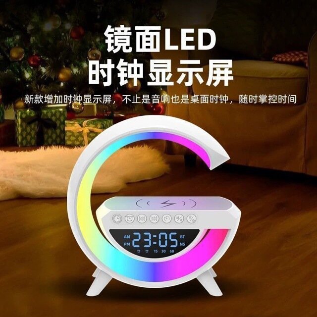 3401 Мини Bluetooth Колонка Белая С Беспроводной Зарядкой Будильником И Подсветкой G63 Домашняя Акустика