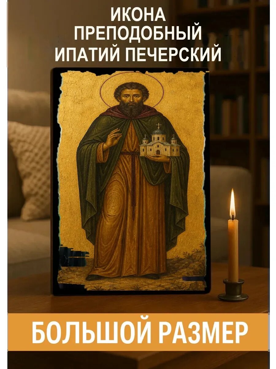 Икона Преподобный Ипатий Печерский, на дереве, 30×40 см, освящённая