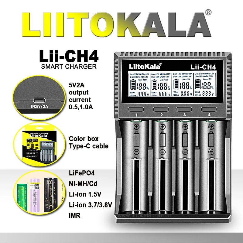 LiitoKala Lii-CH4 CH2 Универсальный Зарядное Устройство для Аккумуляторов Lii-CH4