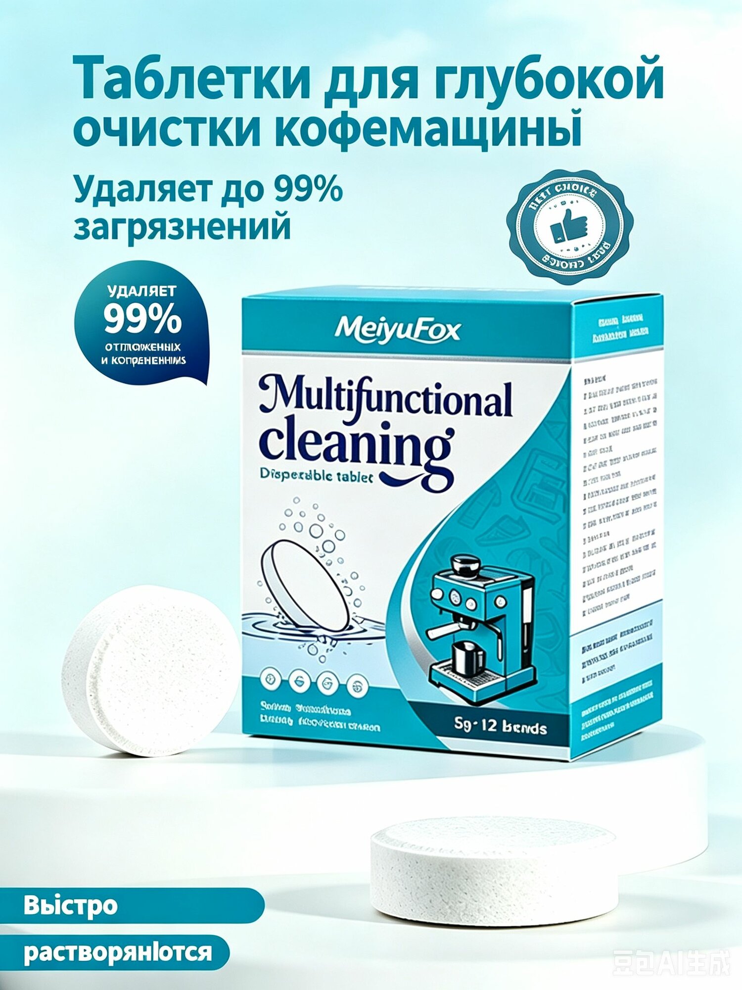 Средство для чистки кофемашины, Многофункциональные таблетки для чистки и удаления накипи, подходят для всех моделей, 12 штук.