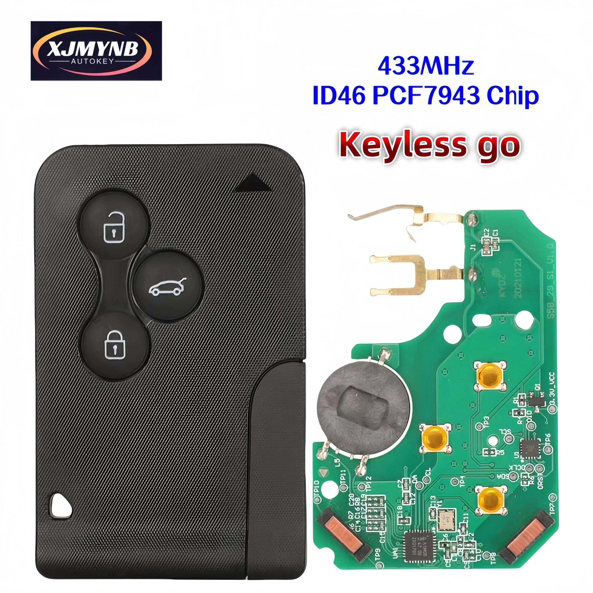 Чип XJMYNB PCF7943 433 МГц, смарт-карта-ключ с дистанционным управлением для Renault Megane II, Scenic II, Grand Scenic II 2003-2008