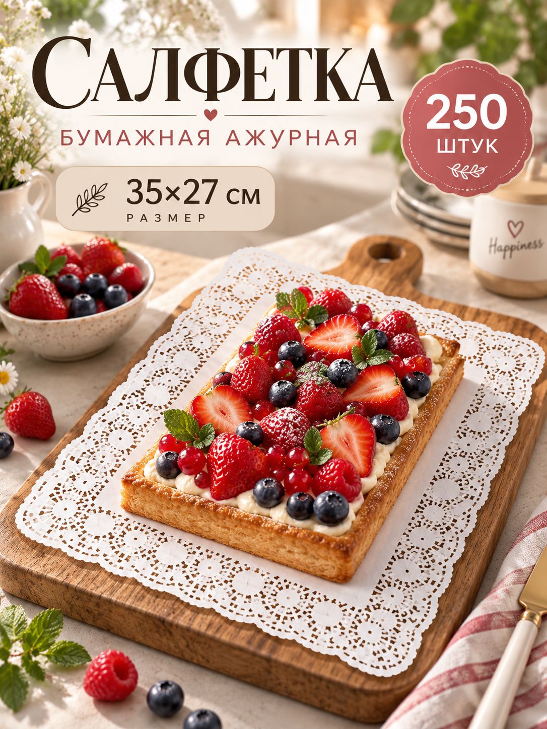 Салфетки бумажные ажурные сервировочные, 27х35 см, 250 листов, цвет белый