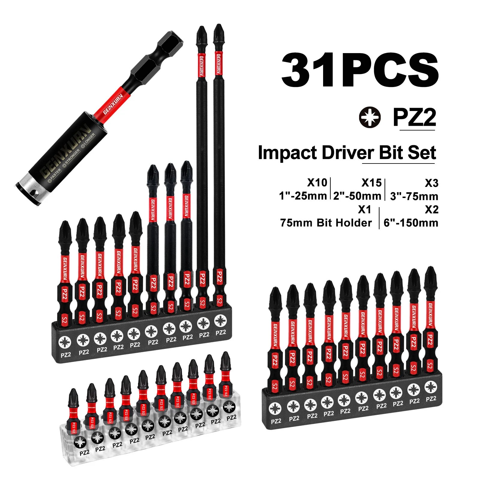 Набор ударных отверток Geinxurn Pozidriv #2 PZ2 31PCS