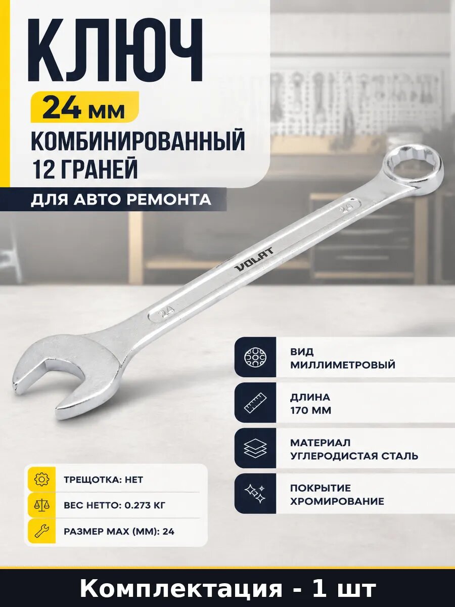 Ключ 24 мм комбинированный 12 граней для авто ремонта