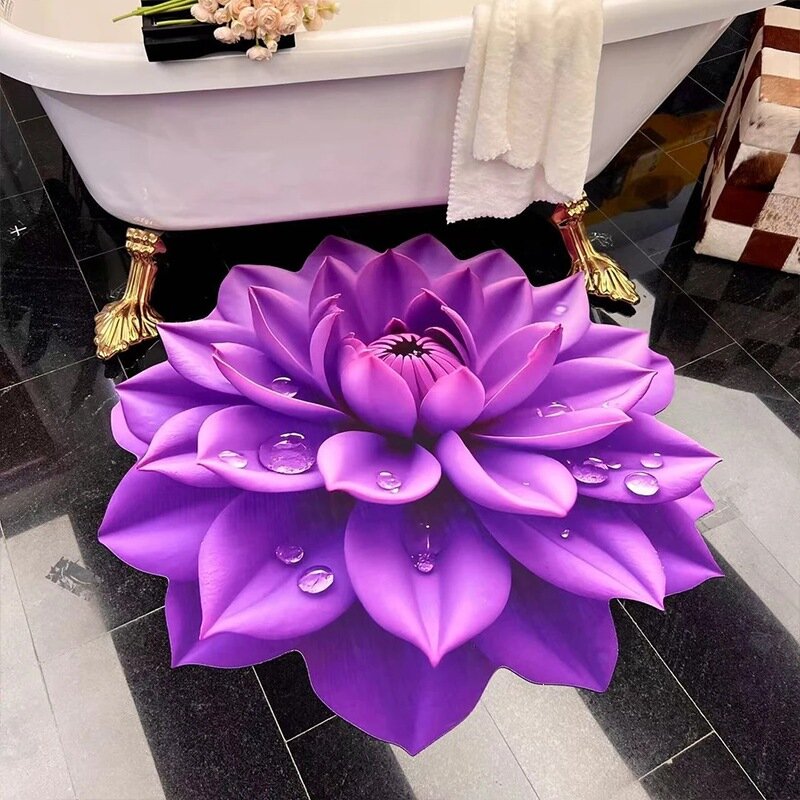 Улучшенный 3D коврик из диатомита для ванной, фиолетовая кувшинка, водопоглощающий нескользящий коврик, 160x160 см