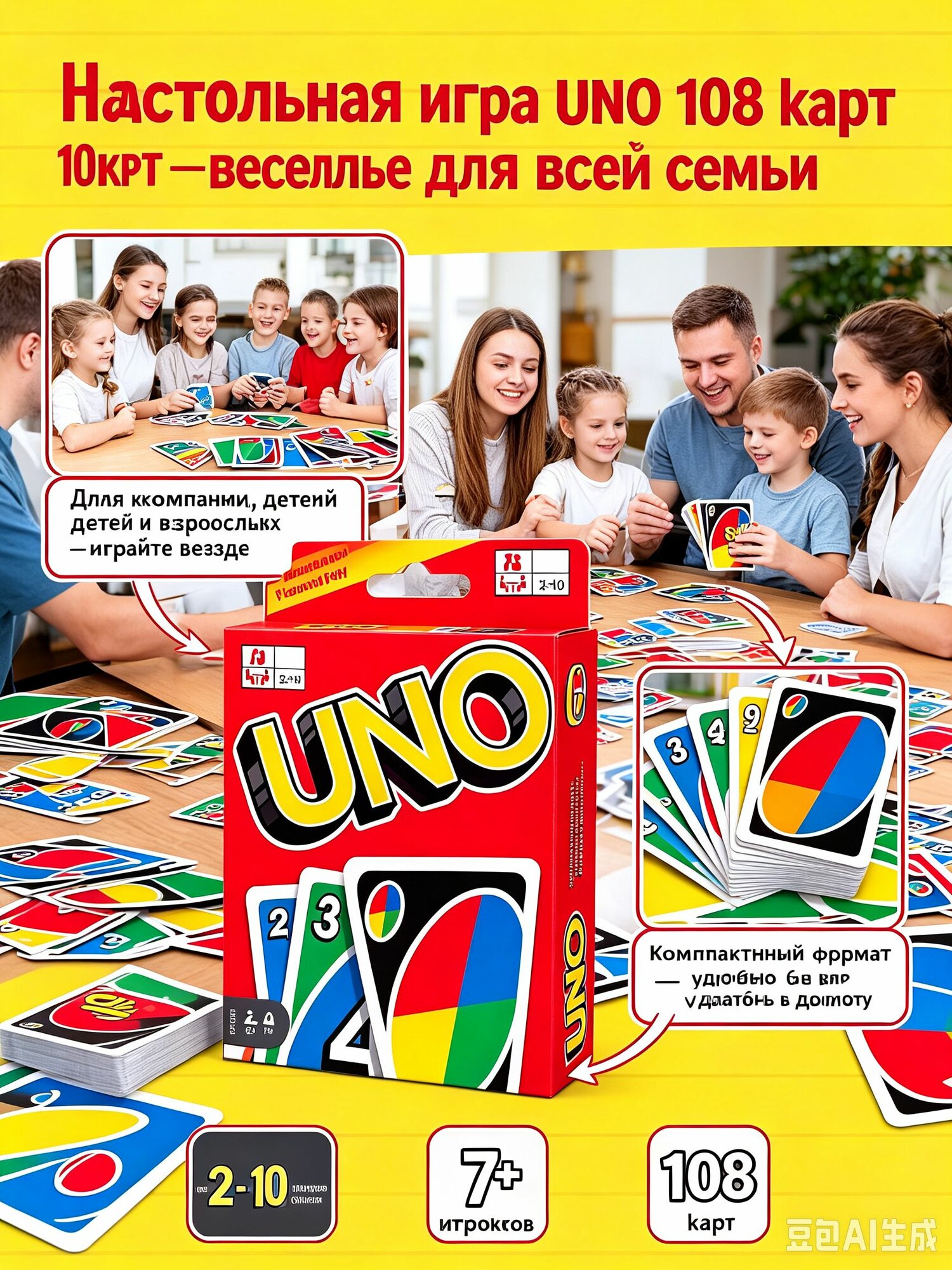 Увлекательная настольная игра UNO 108 карт, развивающая карточная игра уно для компании, для семьи, в дорогу, для детей и взрослых